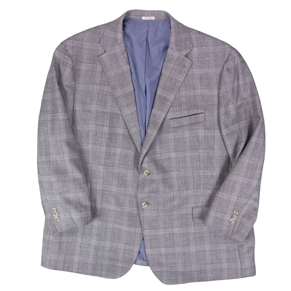 Joseph Abboud Sport Coat Lenny Soft Mens 52R Grey Wool Silk‎ Linen Plaid Blazer
